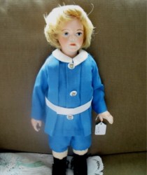 16'' CHRISTOPHER ROBIN P WRIGHT  REPRO BOY DOLL,BISQUE HEAD, VINTAGE SUIT